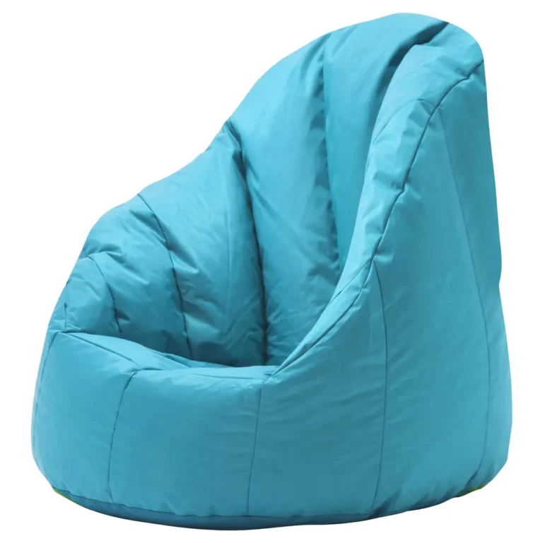 Fauteuil pouf bleu turquoise à dossier haut sur fond blanc